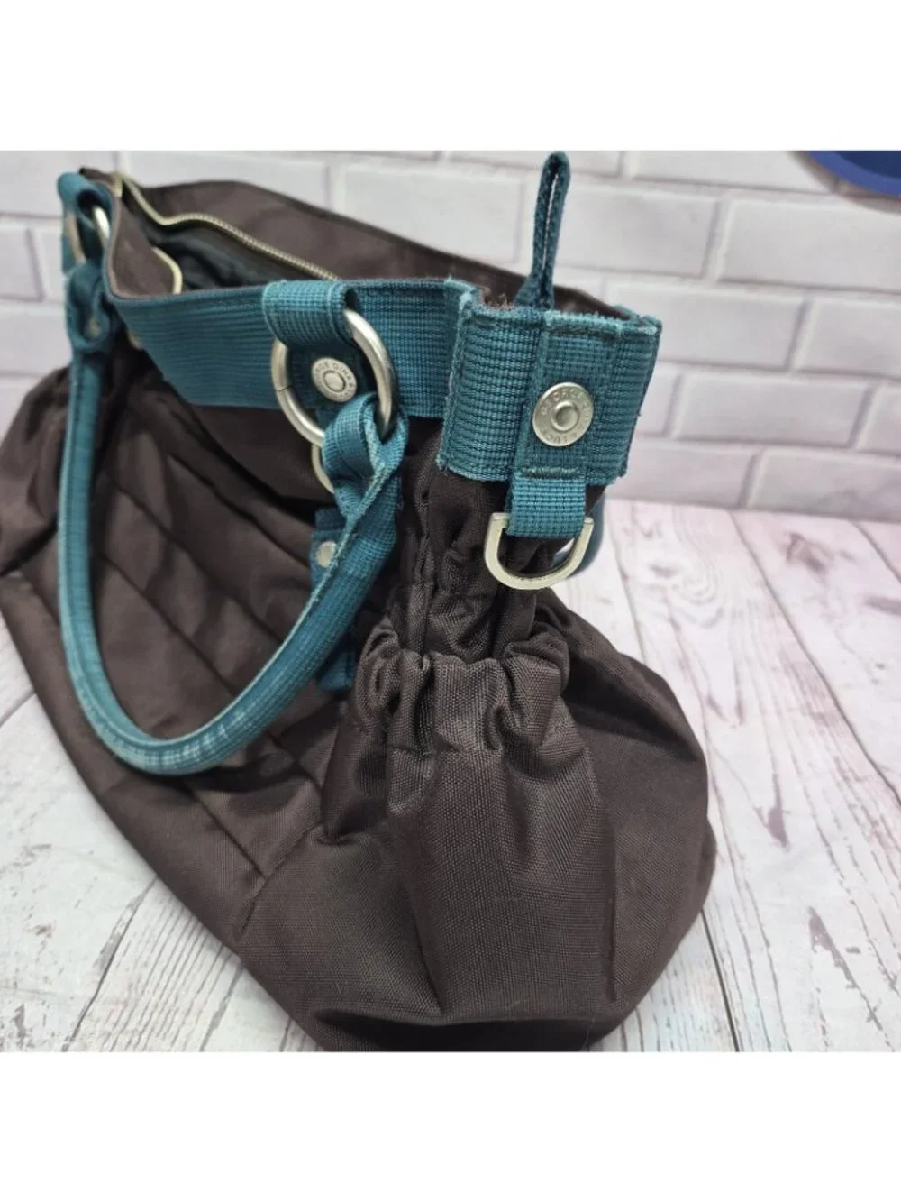 George Gina & Lucy Brown/Teal Satchel Top Handle Zip Bag‎ *No Strap